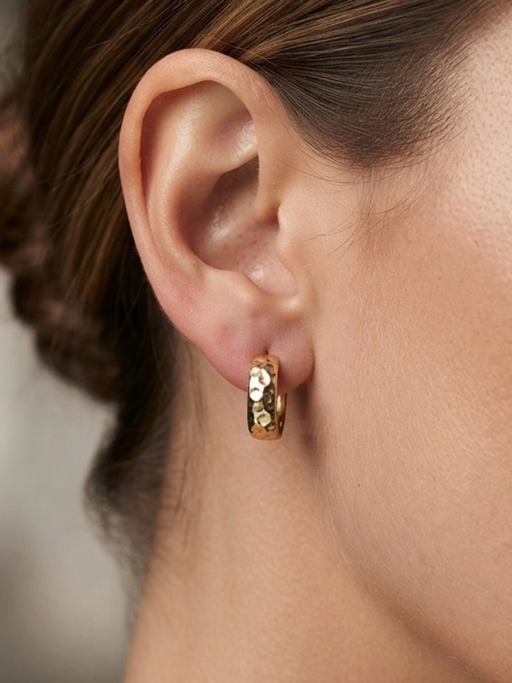 14K Gold Plated Hammered Textured Huggie Hoop Earrings | Minimalist Jewelry